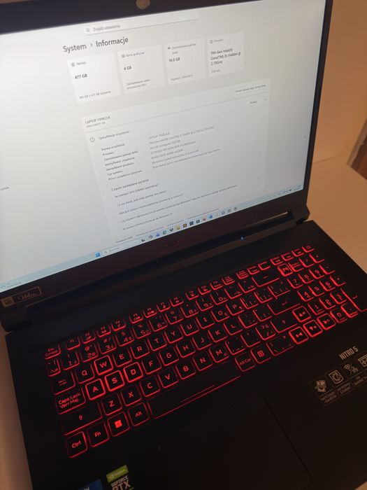 Laptop do gier, Acer Nitro 5. RTX 3050