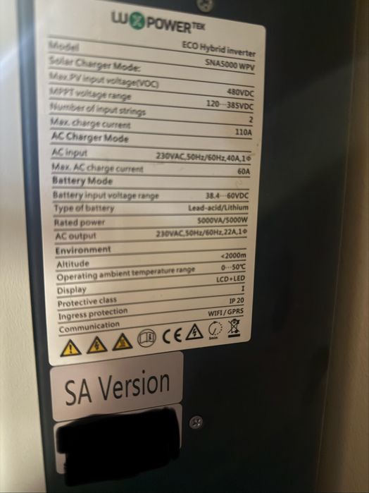 Інвертор гібридний LUXPOWER 5 кВт (2 MPPT) – SNA5000