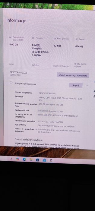 Monitor Samsung 22' z tunerem TV, komputer Dell Optiflex 7010,głośniki