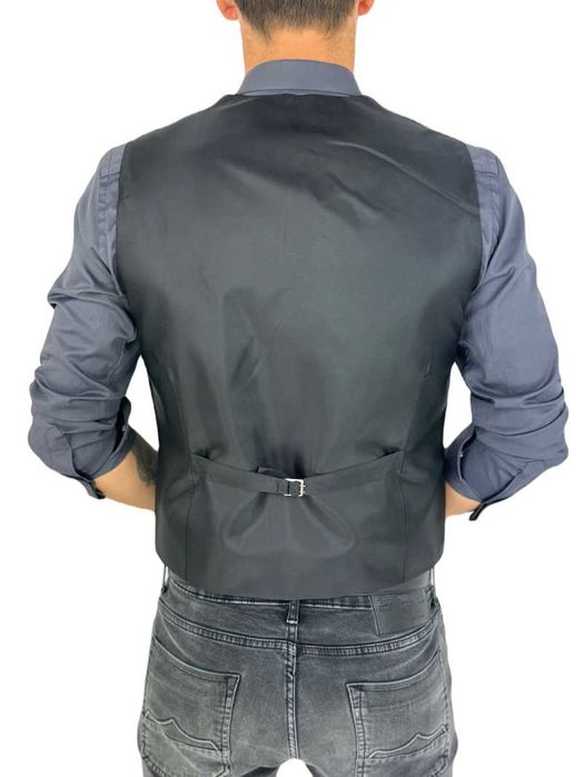 GIOVANNI PERA kamizelka męska D628 niebieska w napisy, efekt jeansu