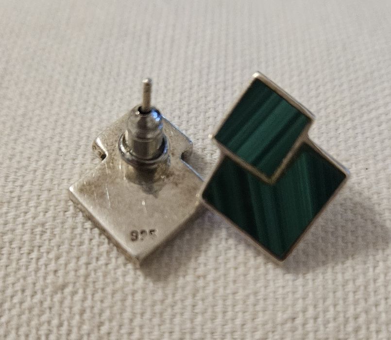 Brincos Geométricos Vintage-Prata de Lei 925 e Malaquite Pura