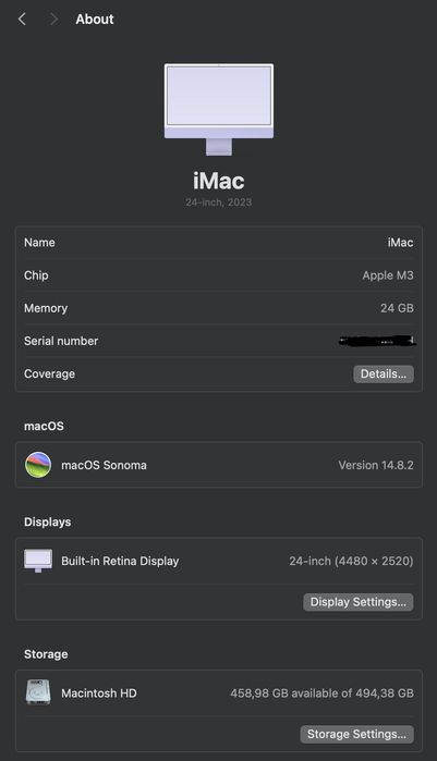 iMac M3 24" (2023) | 24GB RAM | 500GB SSD