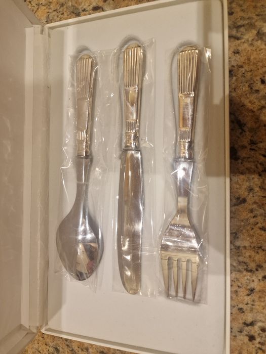 Conjunto Talheres Criança em prata e inox - Novo (2 conjuntos)