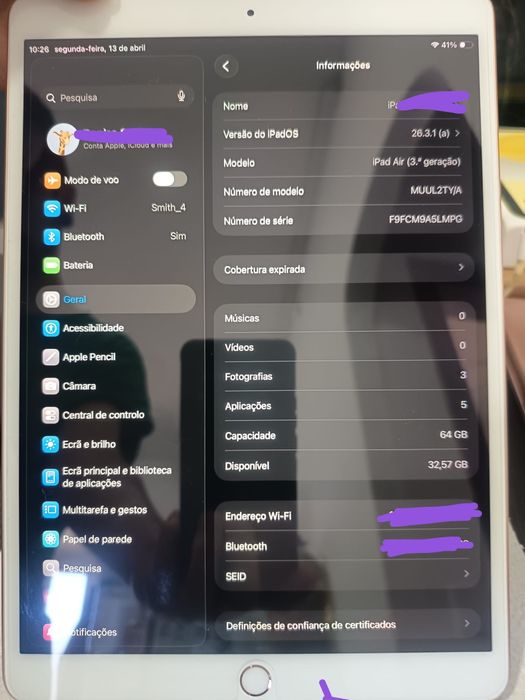 iPad Air 3 (A2152) 64GB Rosa — Excelente Estado + Capa Teclado