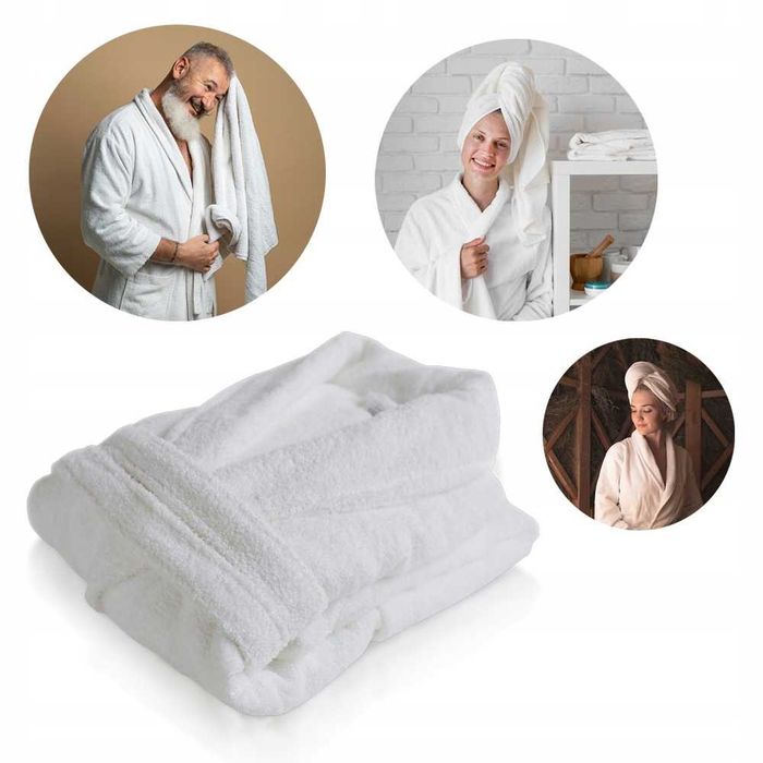 Szlafrok Hotelowy Damski Męski SPA BIAŁY WYSOKA JAKOŚĆ 100% BAWEŁNA XXL