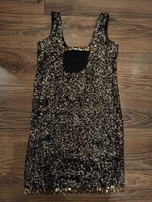 Złota cekinowa sukienka 32/34 Sylwester, karnawał