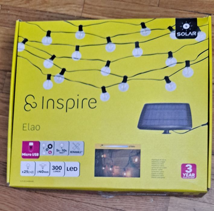 Girlanda ogrodowa LED 8metr 25 żarówek INSPIRE ELAO solarne 300lm NOWE