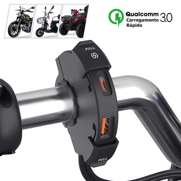 Carregador USB Duplo para Moto 30W USB-C + 18W USB-A