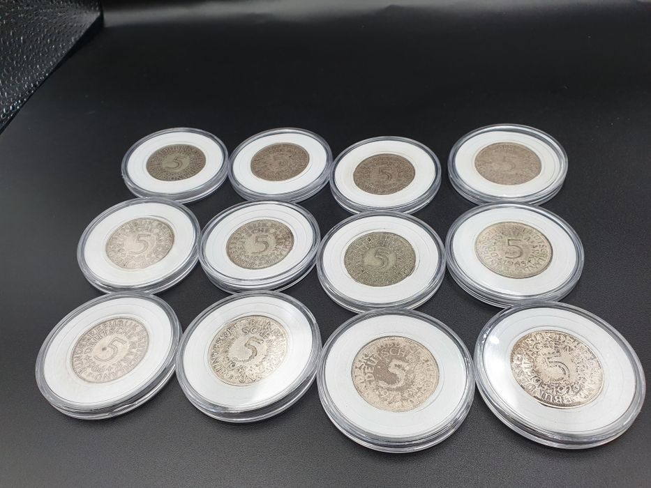 12szt monety srebro 5 mark marek niemcy deutschland kolekcja