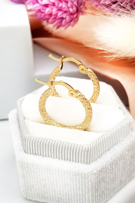 Złote kolczyki. Kółka. Diamentowane. Nowe