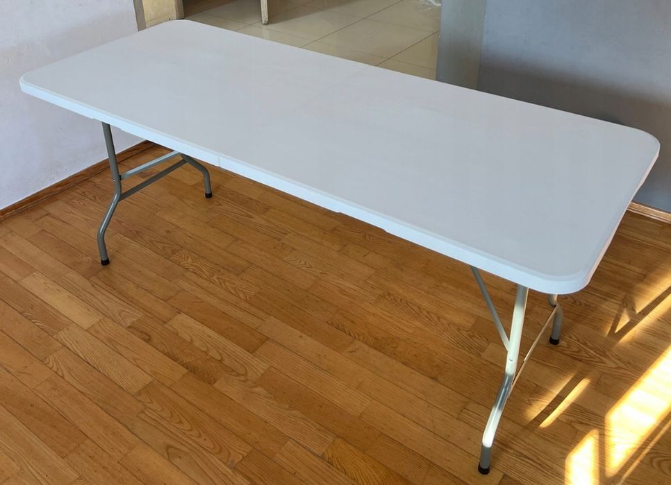 Stół składany cateringowy ogrodowy 180x74 cm, HDPE, biały
