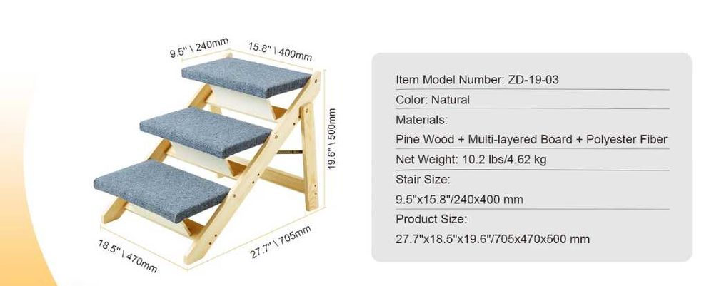 Escada e Rampa 2-em-1 Dobrável para Pets – Madeira- Suporta cães