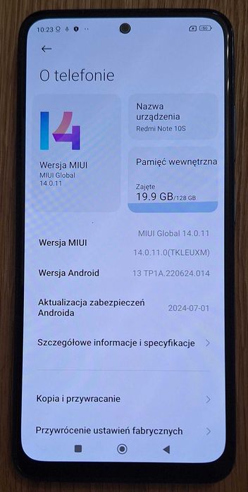 Redmi Note 10S 6/128GB komplet sprawny niebieski
