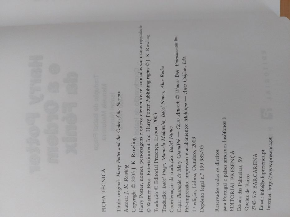 Livro - Harry Potter E a ordem da Fénix 1ª Edição J.K. Rowling
