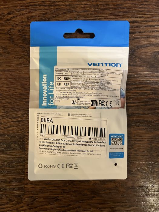 Переходник Vention USB Type C - 3.5 мм