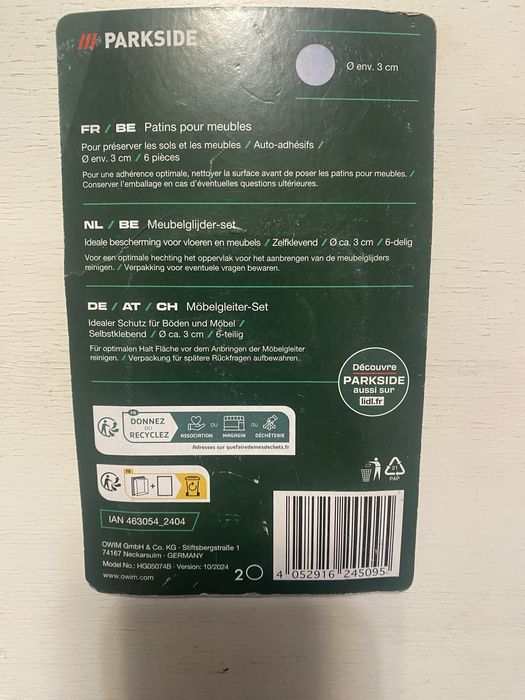 Пластикові накладки під меблі Parkside, 6 шт (нові)