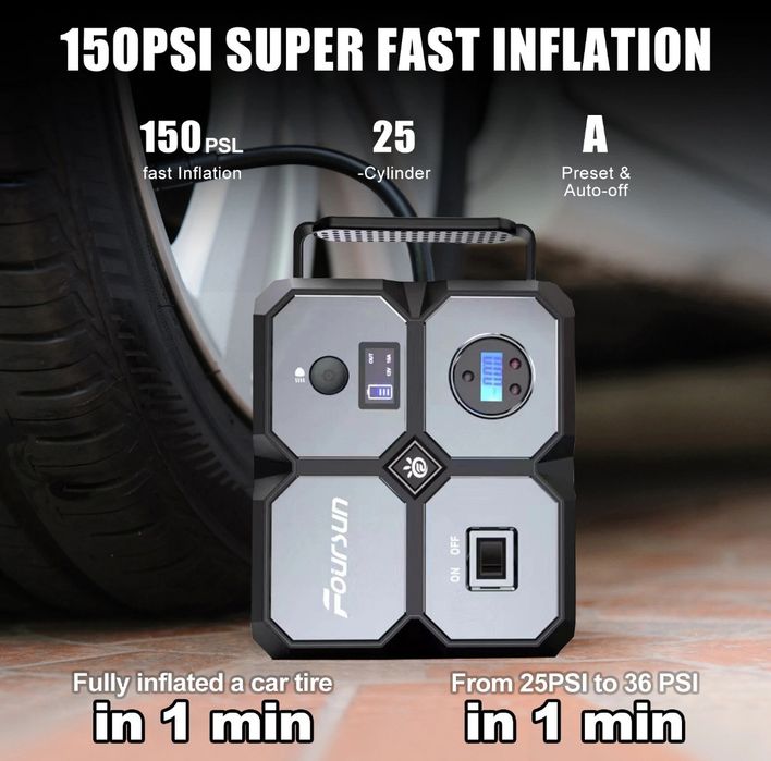 Booster Para carro 26800mAh 4000a 4 em 1 com Compressor de Ar sem Fios