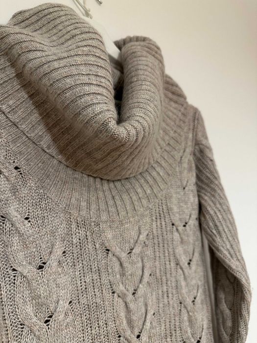 Sweter damski długi Reserved M golf warkocze szary sukienka sweterkowa