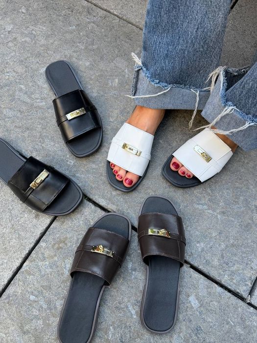Шльопанці жіночі• шкіряні •в стилі Hermes• шлепанцы кожаные