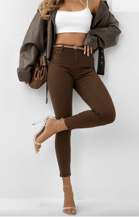 Jeansy  m.sara XL skinny czekoladowe