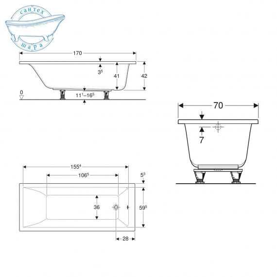 Ванна акрилова Geberit Selnova Square 170x70 554.384.01.1