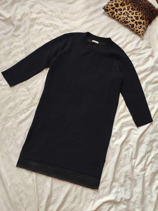 Сукня міді тепла в'язана трикотаж чорна довгий рукав тепла плаття