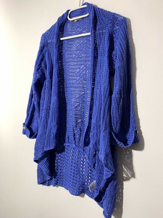 sweter ażur 40 L Soon chabrowy narzutka blezer luźny niebieski boho