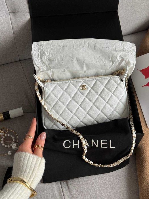 Chanel Mini Boston Chain Shoulder Bag White Gold/мінісумка Шанель