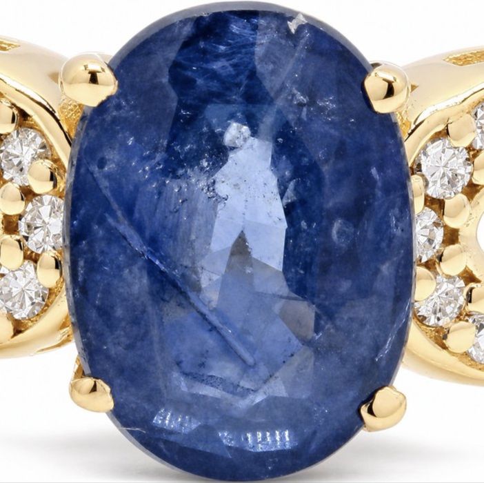 Anel de ouro 14k com 42 diamantes naturais e safira natural