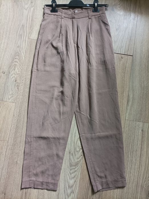 Kauf dich gluecklich, eleganckie materiałowe spodnie, wiskoza, S, brąz