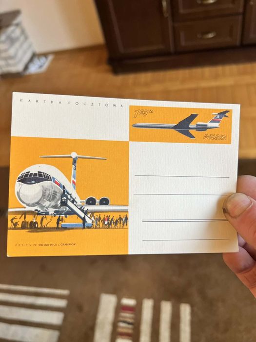 Kartka pocztowa z 1975r,Plakat promujący PLL LOT.