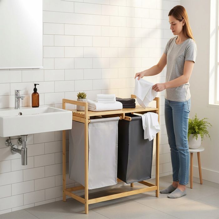 POJEMNIK na pranie bambusowy 2 komory 80L