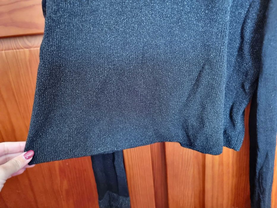 Camisola preta curta com brilhantes e transparência Zara Knit, tam S