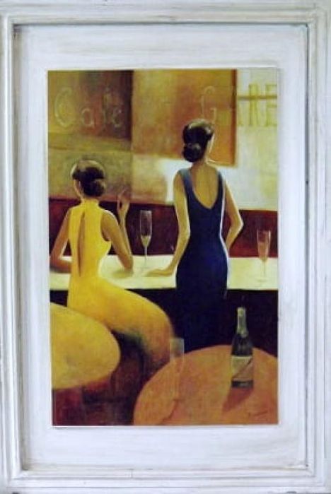Obraz Postarzany Dwóch Kobiet 56x46cm Vintage Dekoracja Ścienna Do Salonu Sypialni Przedpokoju Sztuka Retro