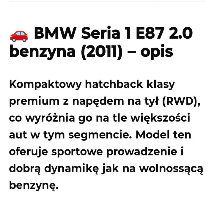 BMW 1 E87 auto seria 1