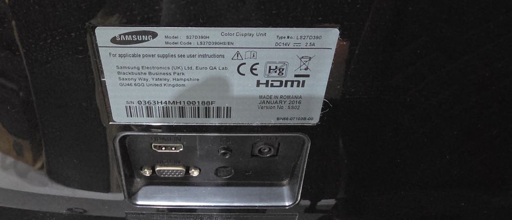 Monitor  Samsung 27 (S27D390H)  1920x180