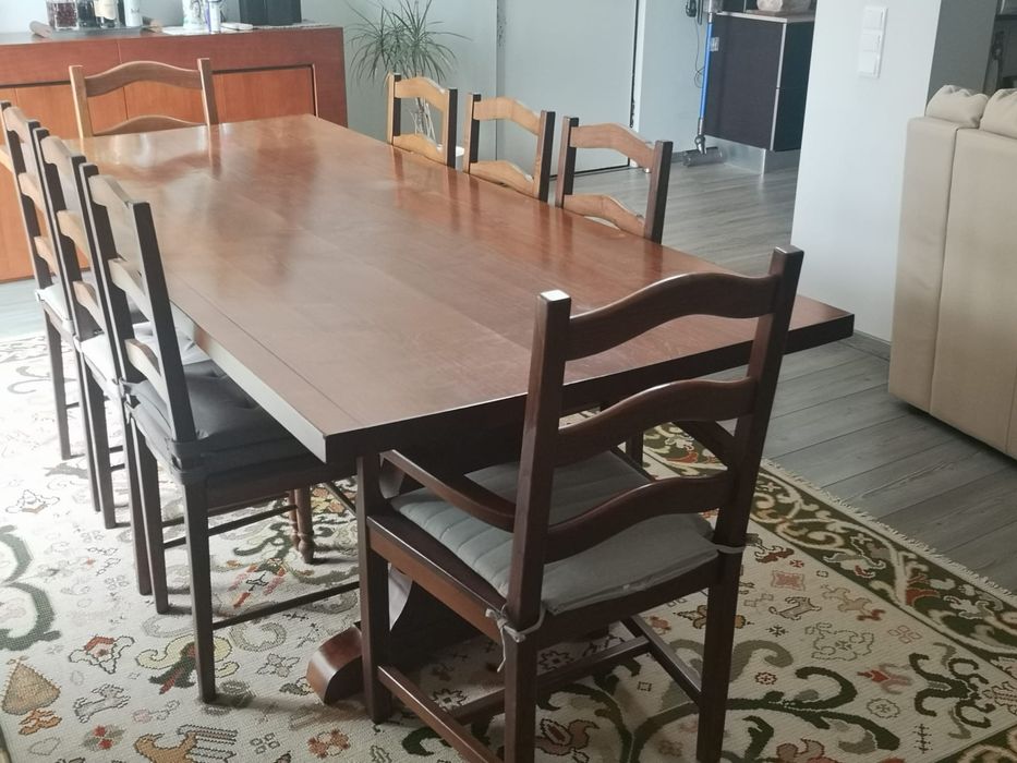 Mesa jantar + cadeiras de carvalho maciço