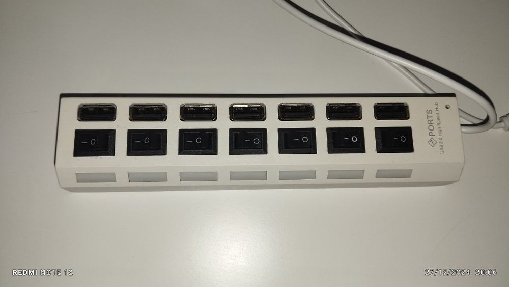 Extensão de hub USB2.0 de 7 portas a funcionar muito bem