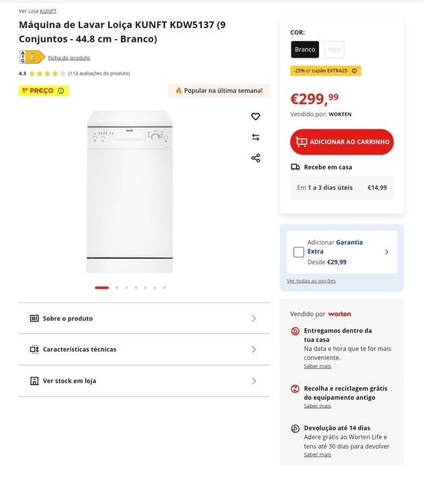 Máquina de lavar loiça kunft