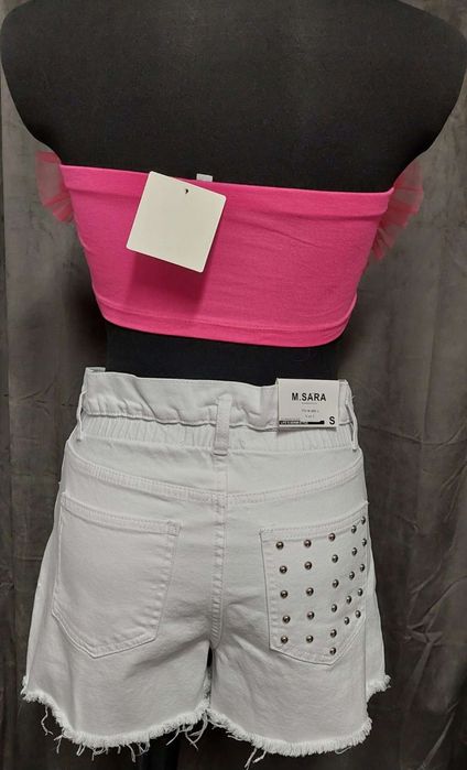 Crop Top falbany tiul efekt push-up