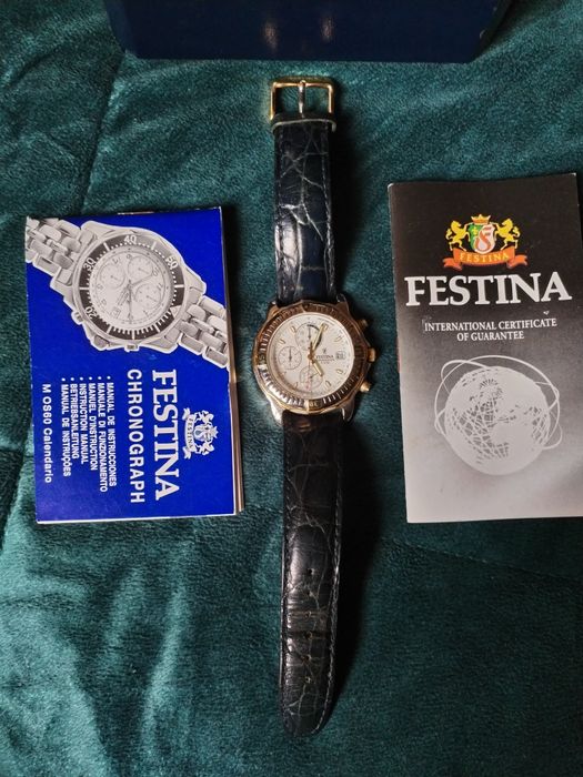 Relógio Festina original chronograph, pulseira couro azul