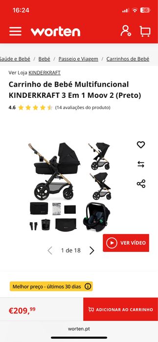 Carrinho de bebe kinderkraft 3 em 1