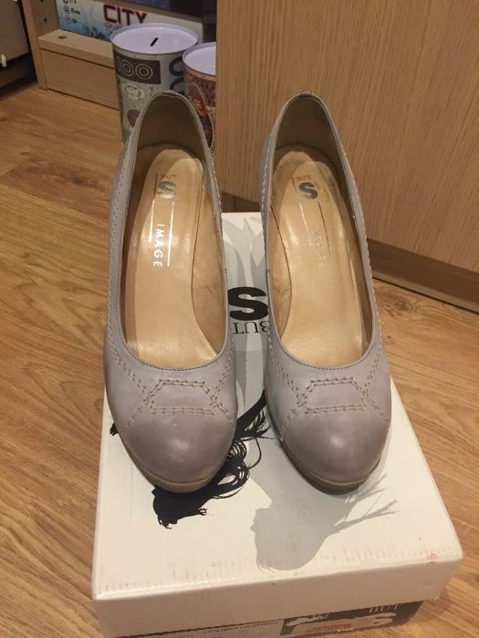 buty na obcasie, czółenka, skórzane, 40