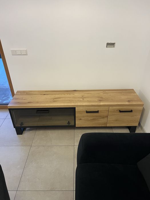 Szafka rtv ze szkłem dębowa loft