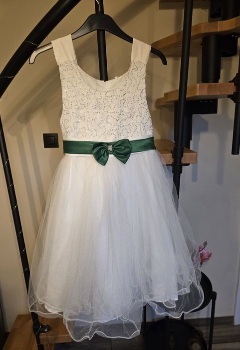 Sukienka biała śliczna elegancka komunia wesele 146 152