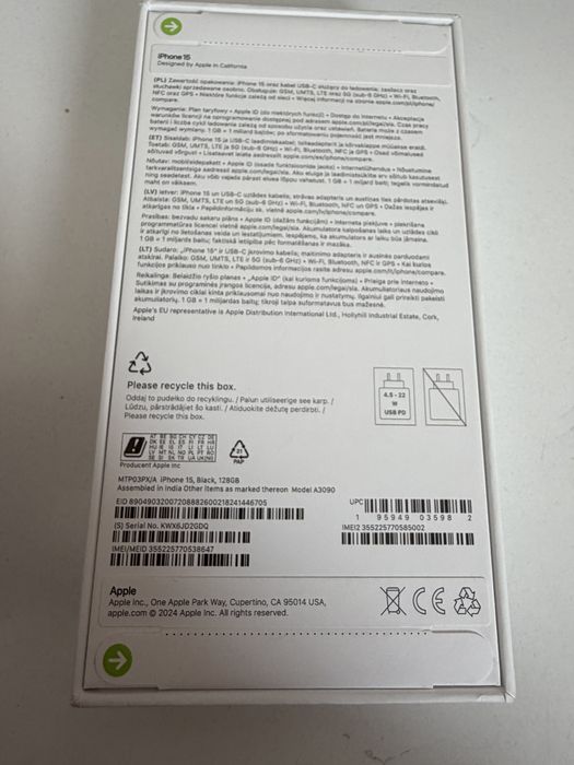 iPhone 15 128gb Black Nowy Zaplombowany