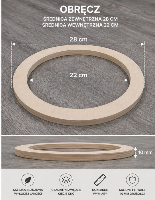 Obręcz ze sklejki 28 cm gr..10 mm – baza do wianków DIY