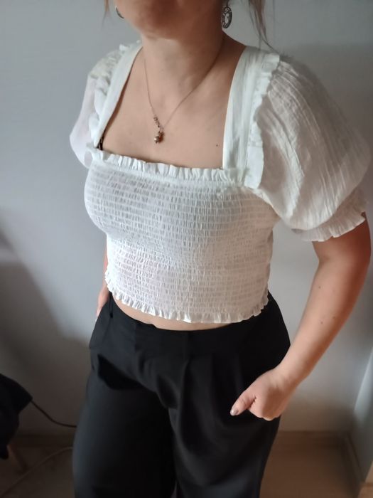 Biała bluzka top hiszpanka H&M rozm. M