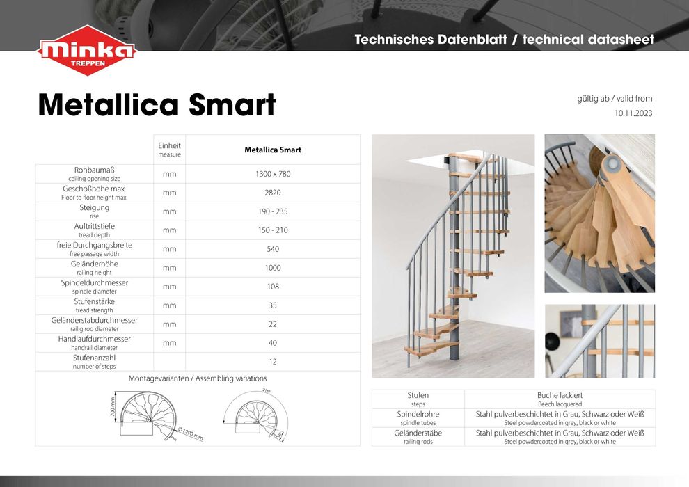 Schody spiralne, kacze METALLICA Smart/ 130 x 78 /Czarne/ BUK