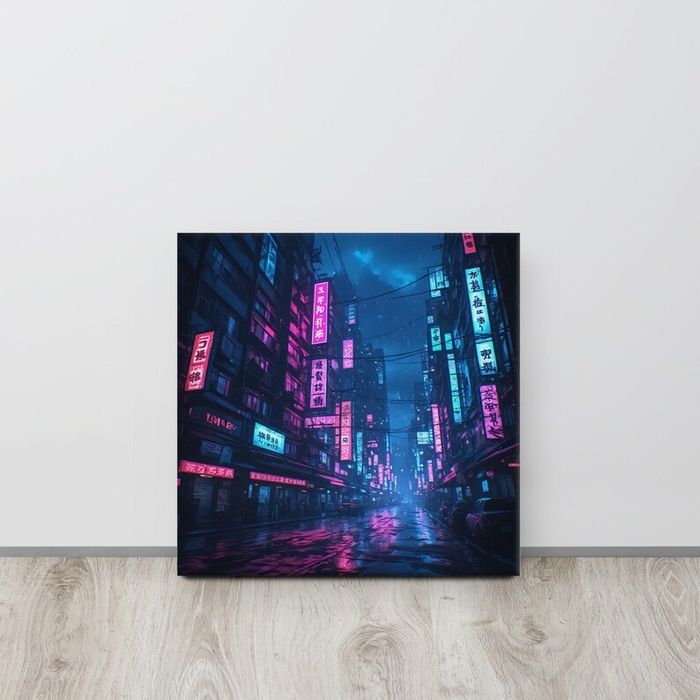 Cyberpunk Neon City Street at Night